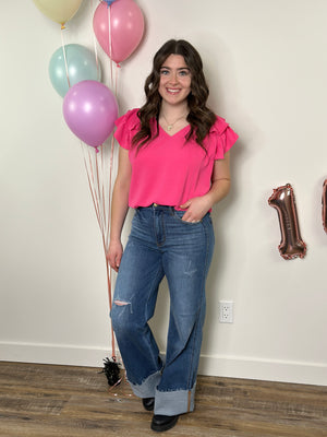 The Olivia Ruffle Top - Pink (Small - 2X)