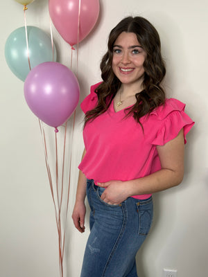 The Olivia Ruffle Top - Pink (Small - 2X)