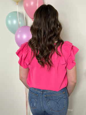 The Olivia Ruffle Top - Pink (Small - 2X)