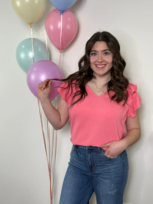 The Olivia Ruffle Top - Coral Pink (Small - 2X)