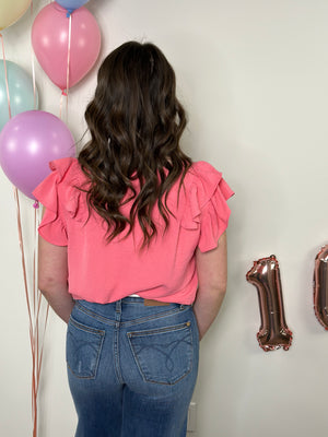 The Olivia Ruffle Top - Coral Pink (Small - 2X)