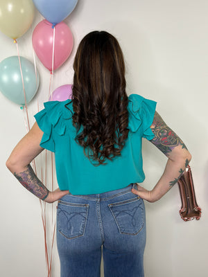 The Olivia Ruffle Top - Teal (Small - 2X)