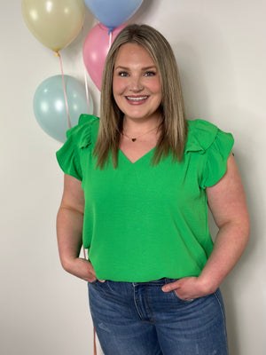 The Olivia Ruffle Top - Green