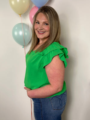 The Olivia Ruffle Top - Green