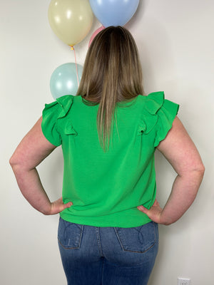 The Olivia Ruffle Top - Green
