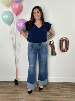 The Olivia Ruffle Top - Navy