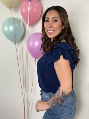 The Olivia Ruffle Top - Navy