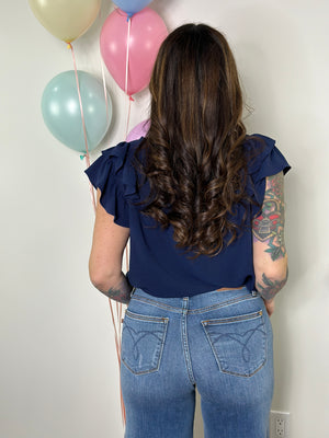 The Olivia Ruffle Top - Navy