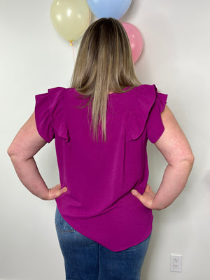 The Olivia Ruffle Top - Purple (Small - 2X)