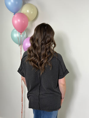 Soft Ribbed Short Sleeve Roundneck Top - Charcoal (Small - 3X)