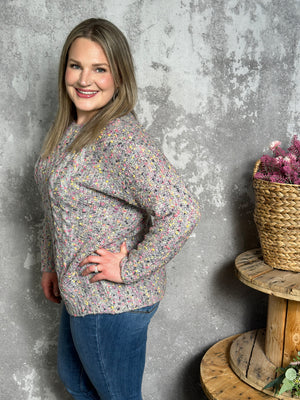 Grey Rose Confetti Sweater