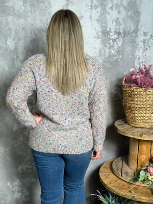 Grey Rose Confetti Sweater