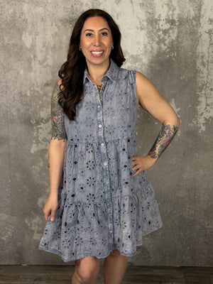Vintage Lace Tank Dress - Blue