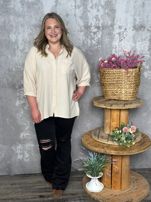 3/4 Sleeve Button Up Pocket AIrflow Top - Sand - BESTSELLER