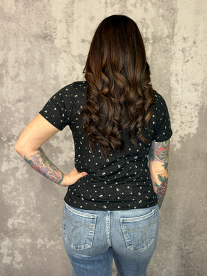 Black Ditsy Floral Vneck Tee