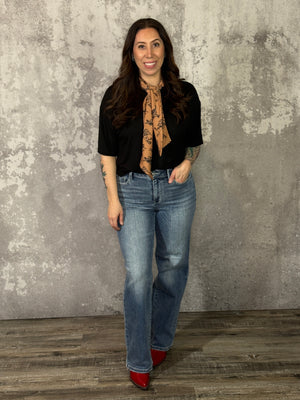 Black Tee with Attached Western Scarf