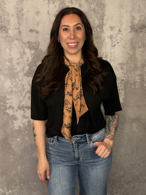 Black Tee with Attached Western Scarf