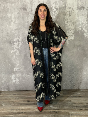 Black Embroidered Duster
