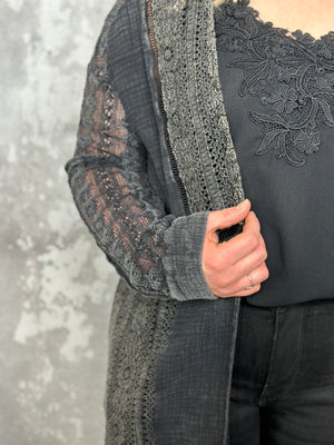 Black Gauze and Lace Cardigan - FINAL SALE