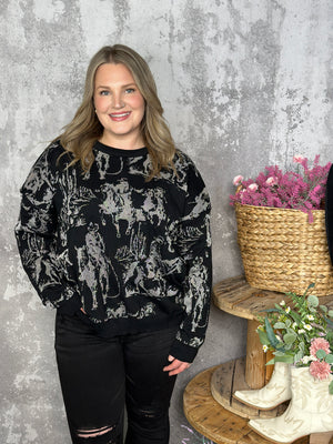 Rhinestone Cowboy Modest Crop Reversible Sweater (Small - 3X)