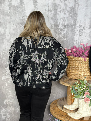 Rhinestone Cowboy Modest Crop Reversible Sweater (Small - 3X)