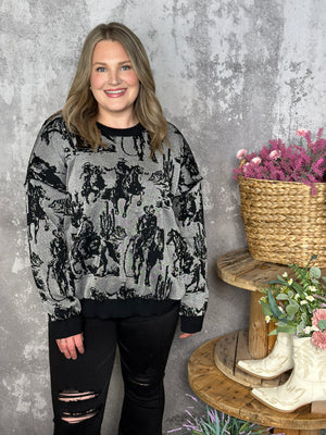 Rhinestone Cowboy Modest Crop Reversible Sweater (Small - 3X)