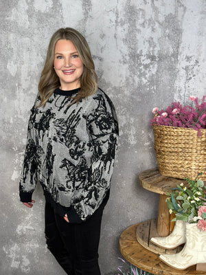 Rhinestone Cowboy Modest Crop Reversible Sweater (Small - 3X)