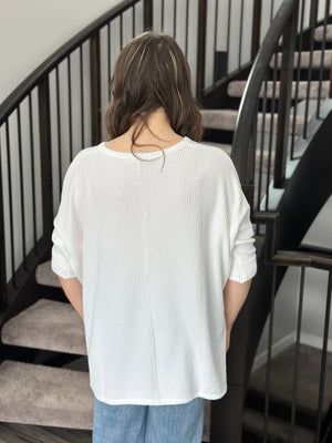 Ribbed 3/4 Sleeve Top - White