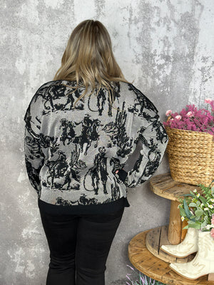 Rhinestone Cowboy Modest Crop Reversible Sweater (Small - 3X)