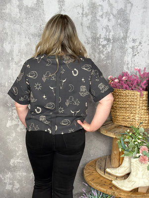 Western Graphic Style Sweatshirt Top - Charcoal (Small - 3X)