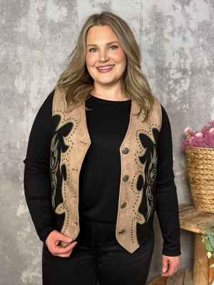 Suede Bootstitch Embroidered Vest (Small - 3X)