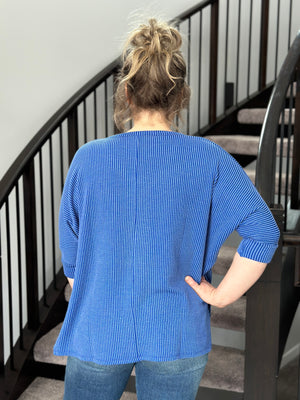 Ribbed 3/4 Sleeve Top - Blue