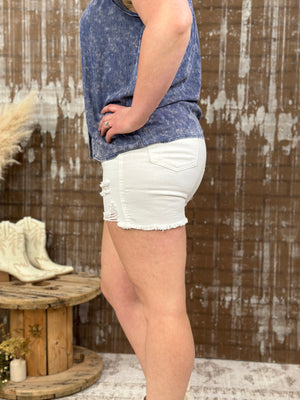 Rigid Front Judy Blue Distressed White Shorts (S - 3X) Final Sale