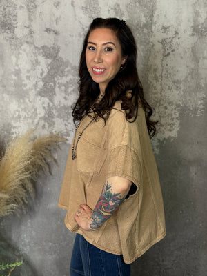 Brown Mineral Wash Pocket Tee with Side Detail