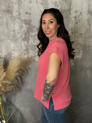 Drop Shoulder Tee - Bright Coral