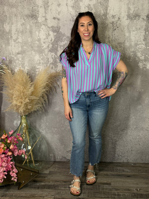 Teal and Purple Short Sleeve Top (Small - 3X)