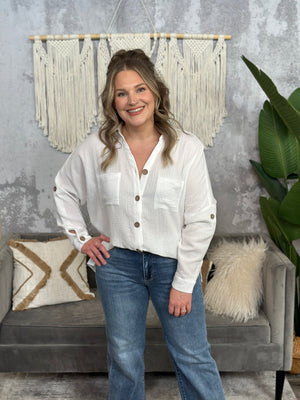White Gauze Button Up Top - (Small - 3X) - FINAL SALE