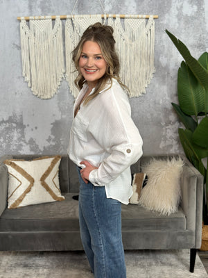 White Gauze Button Up Top - (Small - 3X) - FINAL SALE