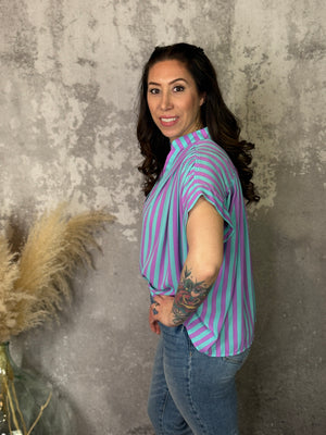 Teal and Purple Short Sleeve Top (Small - 3X)