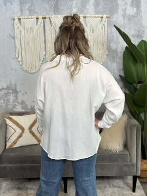 White Gauze Button Up Top - (Small - 3X) - FINAL SALE