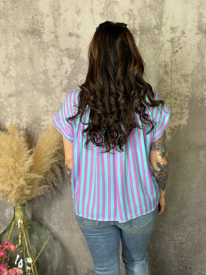 Teal and Purple Short Sleeve Top (Small - 3X)