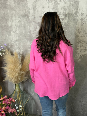 Pink Gauze Button Up Top - (Small - 3X)