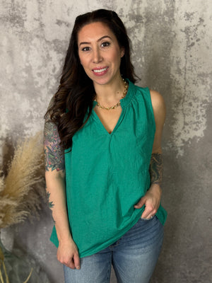 Floral Textured Tank - Emerald (Small - 3X)