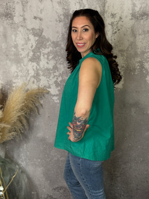 Floral Textured Tank - Emerald (Small - 3X)