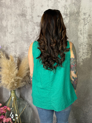 Floral Textured Tank - Emerald (Small - 3X)