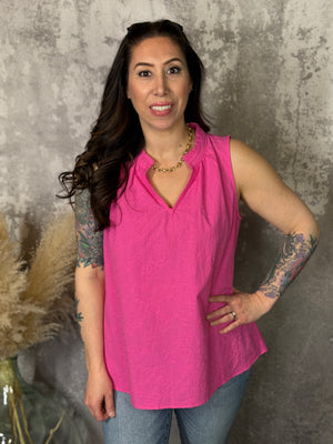 Floral Textured Tank - Hot Pink (Small - 3X)