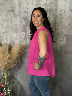 Floral Textured Tank - Hot Pink (Small - 3X)