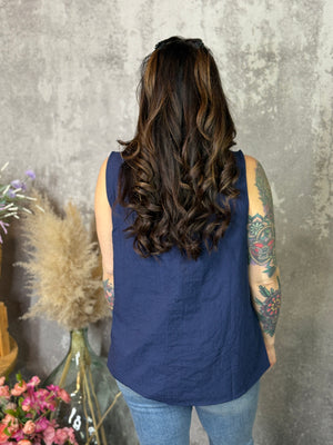 Floral Textured Tank - Navy (Small - 3X)
