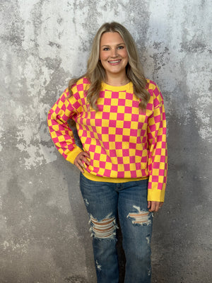 Pink/Yellow Checker Sweater