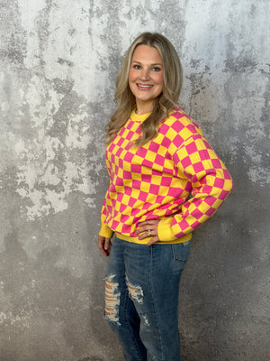 Pink/Yellow Checker Sweater